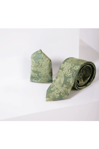 Green Paisley Lining tie & pocket square set