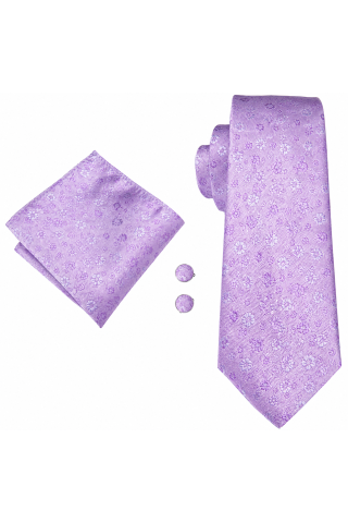 Pastel Lilac Floral pocket square, Cufflink and wedding tie set