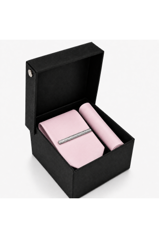 Pastel Pink Tie, Pocket Square & Silver Tie Clip Gift Set