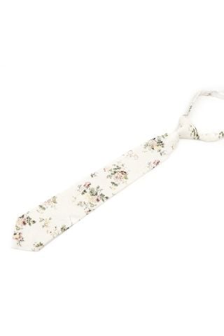 Childrens Ivory & Green floral flower cotton necktie