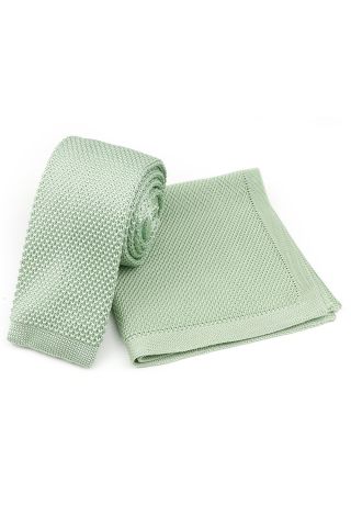 Knitted Pastel green Tie & Pocket Square set
