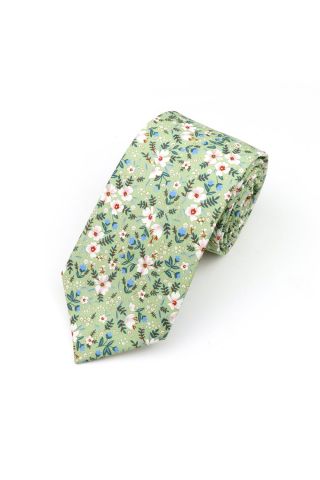 Green & Blue floral cotton tie