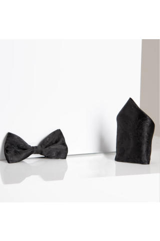 Marc Darcy Black Lining Paisley Bow tie, pocket square set