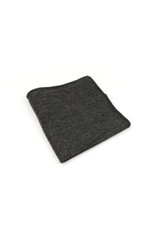 Mens Wool Tweed Grey Herringbone Pocket Square