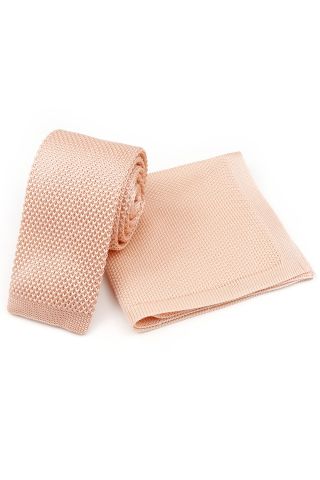Knitted Pastel Pink Tie & Pocket Square set
