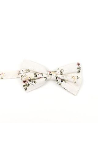 Ivory & Green floral flower cotton mens bow tie