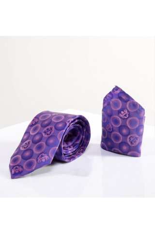 Marc Darcy Purple Bubble Lining tie, pocket square set