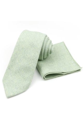 Mens Wool Tweed Pastel Green Tie & Pocket square set