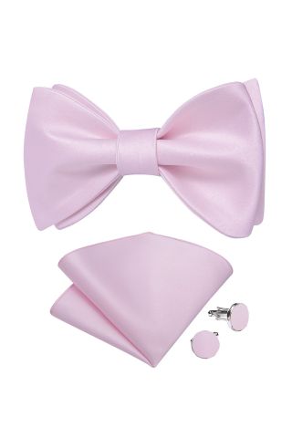 Pastel Pink Self Tie Bow Tie, Cufflink And Handkerchief Set