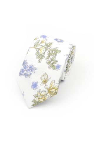 White & Sage floral printed cotton wedding tie
