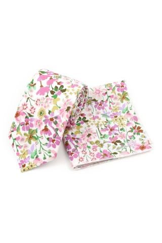 Pink & Purple floral cotton classic mens tie & pocket square set