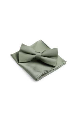 Olive green satin classic childrens bow tie & Pocket square set