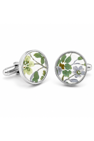 Olive Green floral flower cotton Cufflinks