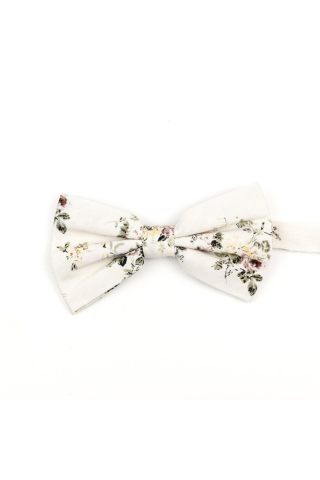 Ivory & Green floral flower cotton mens bow tie