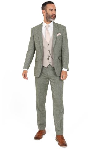Sage Suit with Contrast Stone Waistcoat