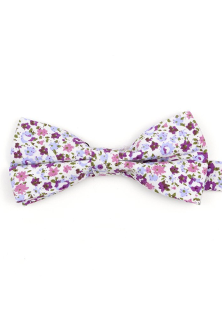 Purple floral flower cotton mens bow tie