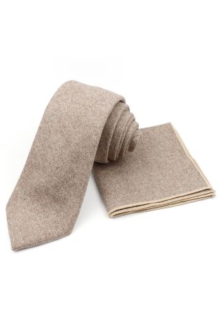Mens Wool Tweed Stone Tie & Pocket square set