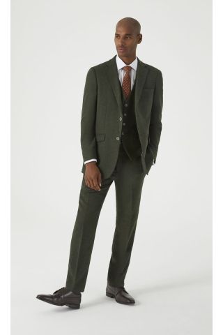 Skopes Olive Green Herringbone Tweed Three Piece Suit