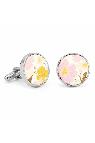Yellow & Pink floral flower cotton cufflinks