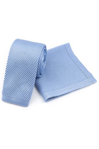 Knitted Pastel Blue Tie & Pocket Square set