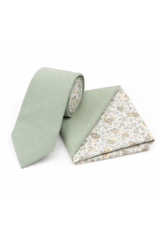 Two Tone Sage Green floral cotton tie & Pocket square set