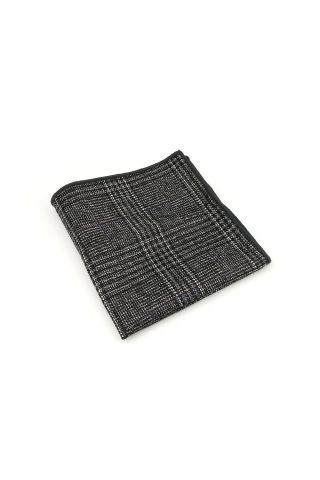 Mens Wool Tweed Grey Check Pocket Square