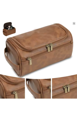 Large Brown Toiletry Wash Bag with Handle