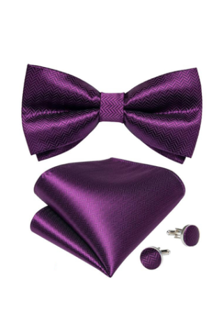 Plum Pre Tied Bow Tie, Cufflink And Handkerchief Set