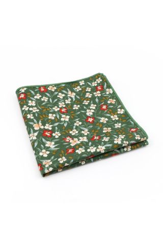 Green & Red floral cotton pocket square