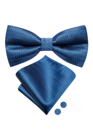 Petrol Blue Bow Tie, Cufflink And Handkerchief Set