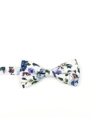 Blue floral flower cotton mens bow tie