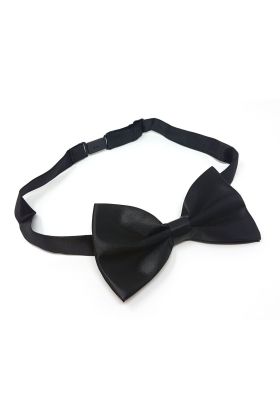 Plain black satin classic mens bow tie 