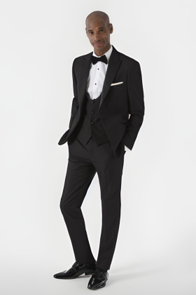 Skopes Sinatra 3-Piece Dinner Suit – Black Satin Peak Lapel 