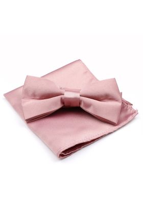 Plain Pastel Blush Pink  satin classic mens bow tie & pocket square set 