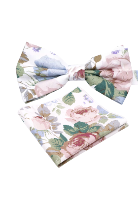 Rose floral cotton classic mens bowtie & pocket square set 