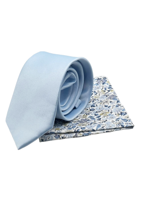 Plain Pastel Blue contrast tie & pocket square set 