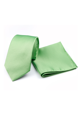 Plain Green satin classic mens tie & pocket square set 