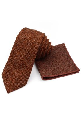 Mens Wool Tweed Rust Tie & Pocket square set 