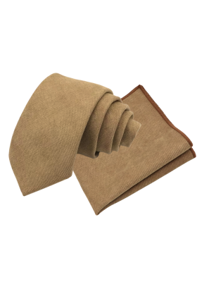 Mens Tweed Tan Woven Tie & Pocket square set 