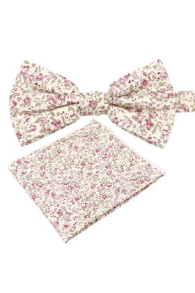 Blush Pink floral cotton classic mens bow tie & pocket square set 
