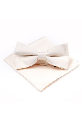 Plain Pearled Ivory satin classic mens bow tie & pocket square set 