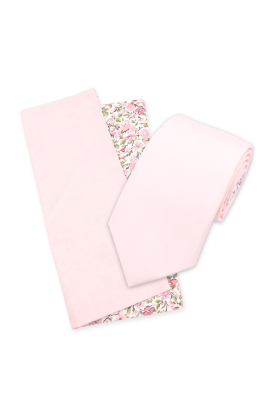 Two tone pastel pink floral cotton tie & Pocket square set 
