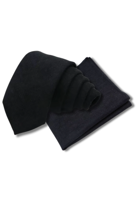 Mens Tweed Black Woven Tie & Pocket square set 
