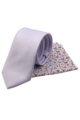 Plain Pastel Lilac contrast tie & pocket square set 