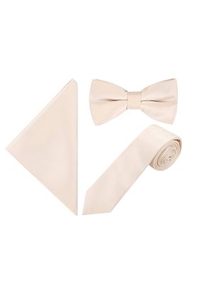 Plain pastel champagne classic tie, bowtie & pocket square set 