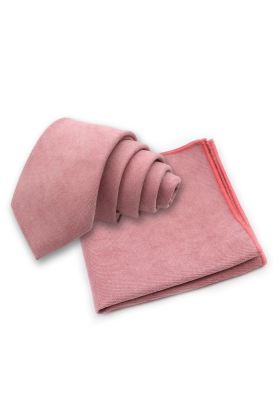 Mens Tweed Pale Pink Woven Tie & Pocket square set 