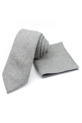 Mens Wool Tweed Grey Tie & Pocket square set 