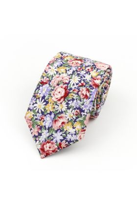Red & Blue floral flower cotton tie 