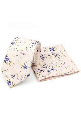 Pink floral flower cotton tie & pocket square set 