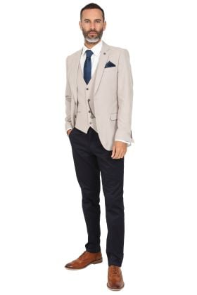 Jenson Samuel Alnwick Stone suit with contrast navy trousers 